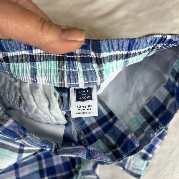 Janie and Jack Plaid Baby Boy Shorts - Blue and White - Picture 4 of 4